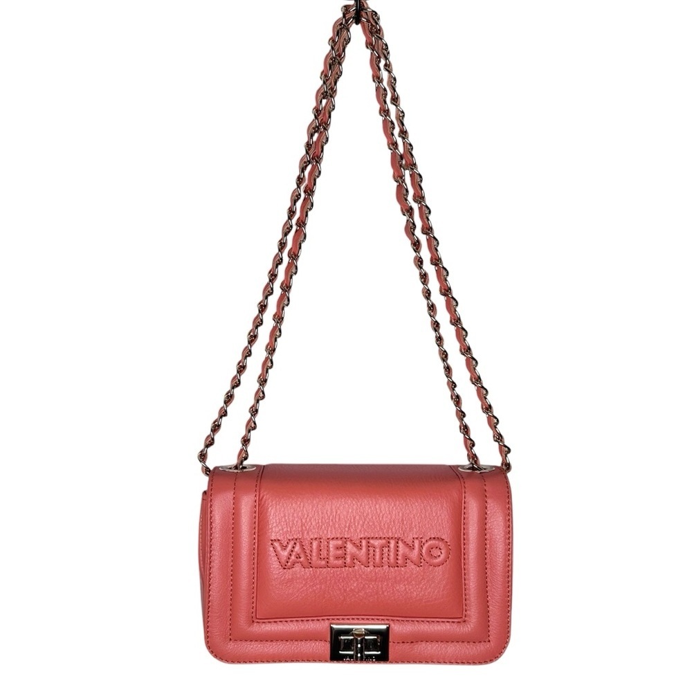 Mario Valentino Orange Leather Signature Embossed Shoulder Crossbody Bag